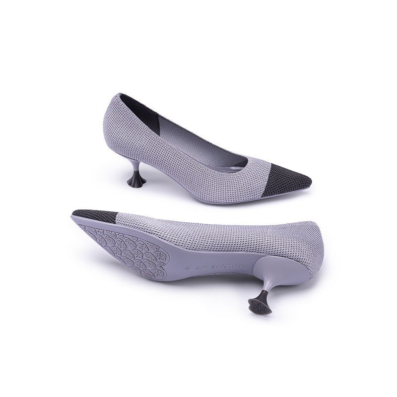 Corporate Color Block Kitten Heels – Pointed Toe Wine Glass Knit Pumps-4