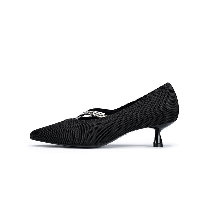 Countess Cross-Strap Kitten Heels – Crystal Pointed Toe Knit Pumps-0
