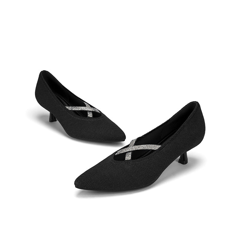 Countess Cross-Strap Kitten Heels – Crystal Pointed Toe Knit Pumps-3