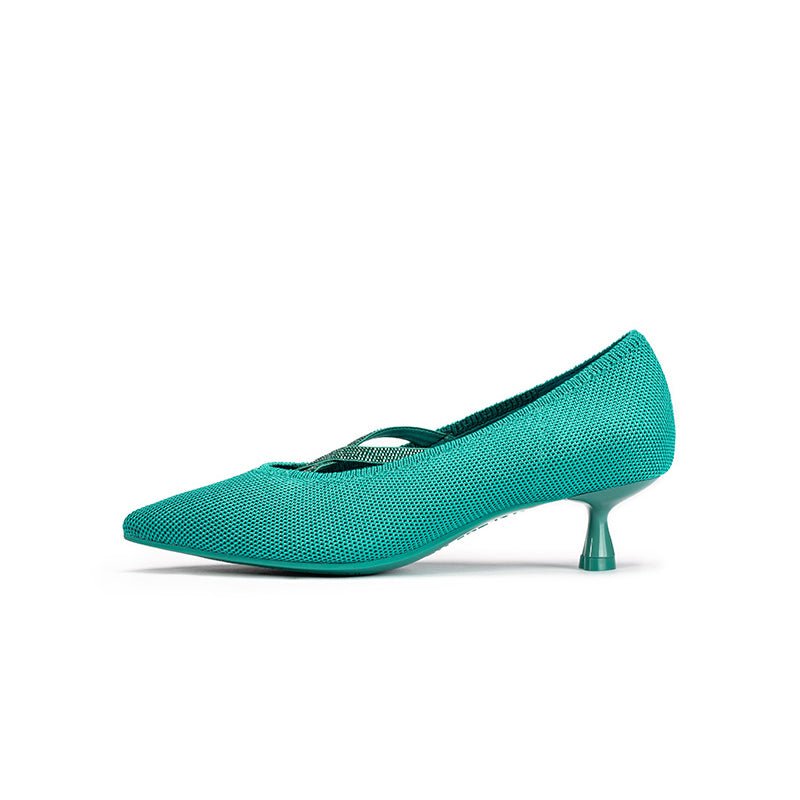 Countess Cross-Strap Kitten Heels – Crystal Pointed Toe Knit Pumps-9