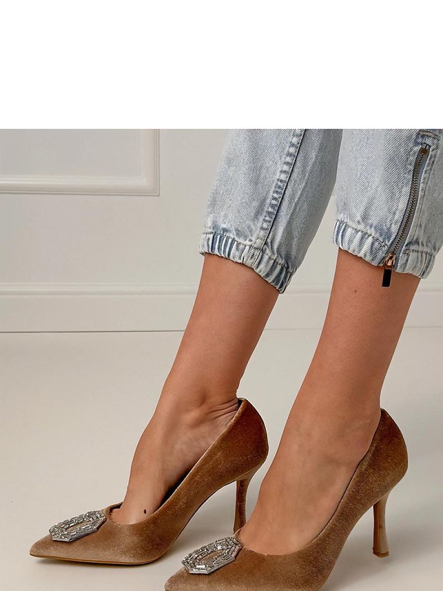 Brown Zircon Pointed-Toe Stiletto Pumps