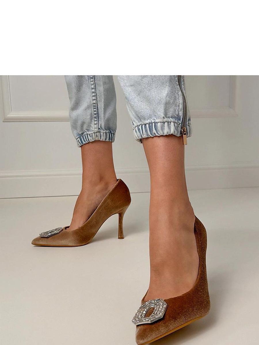 Brown Zircon Pointed-Toe Stiletto Pumps
