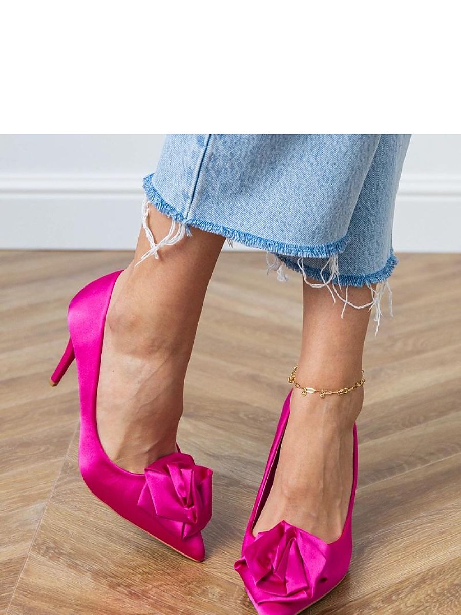 Pink Satin Floral-Detail Stiletto Pumps