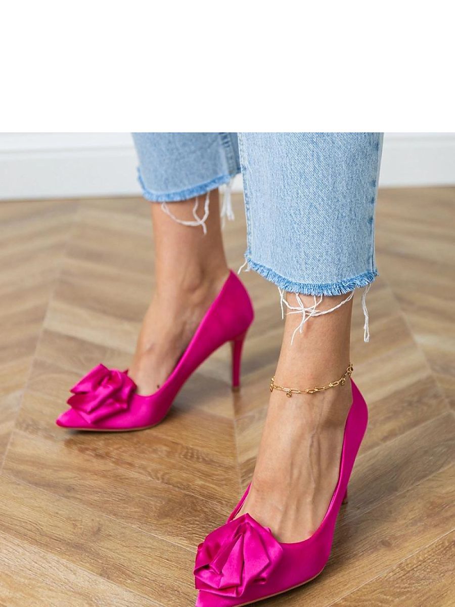 Pink Satin Floral-Detail Stiletto Pumps