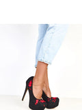 Black Floral Suede Platform Stiletto Pumps