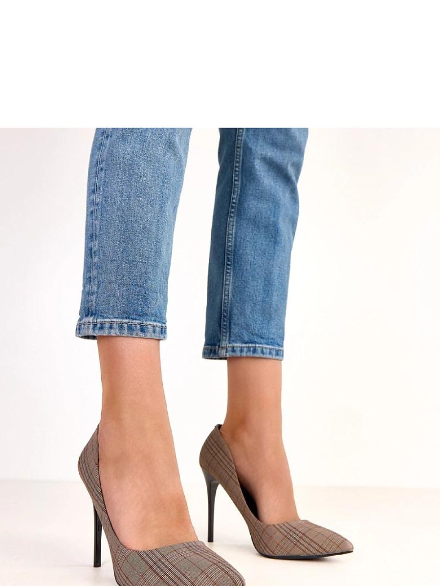 Grey Check-Pattern Pointed-Toe Heels