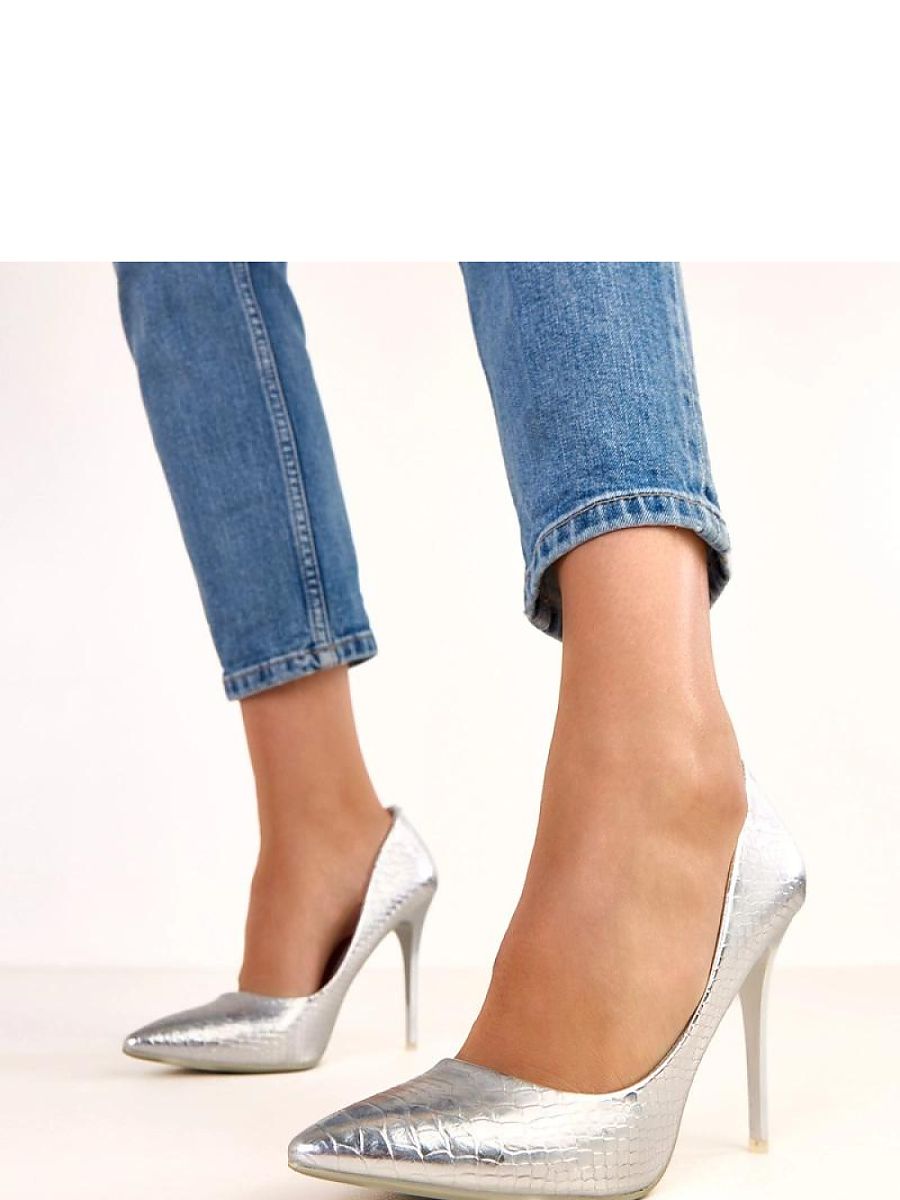 Silver Snake-Print Pointed-Toe Stilettos