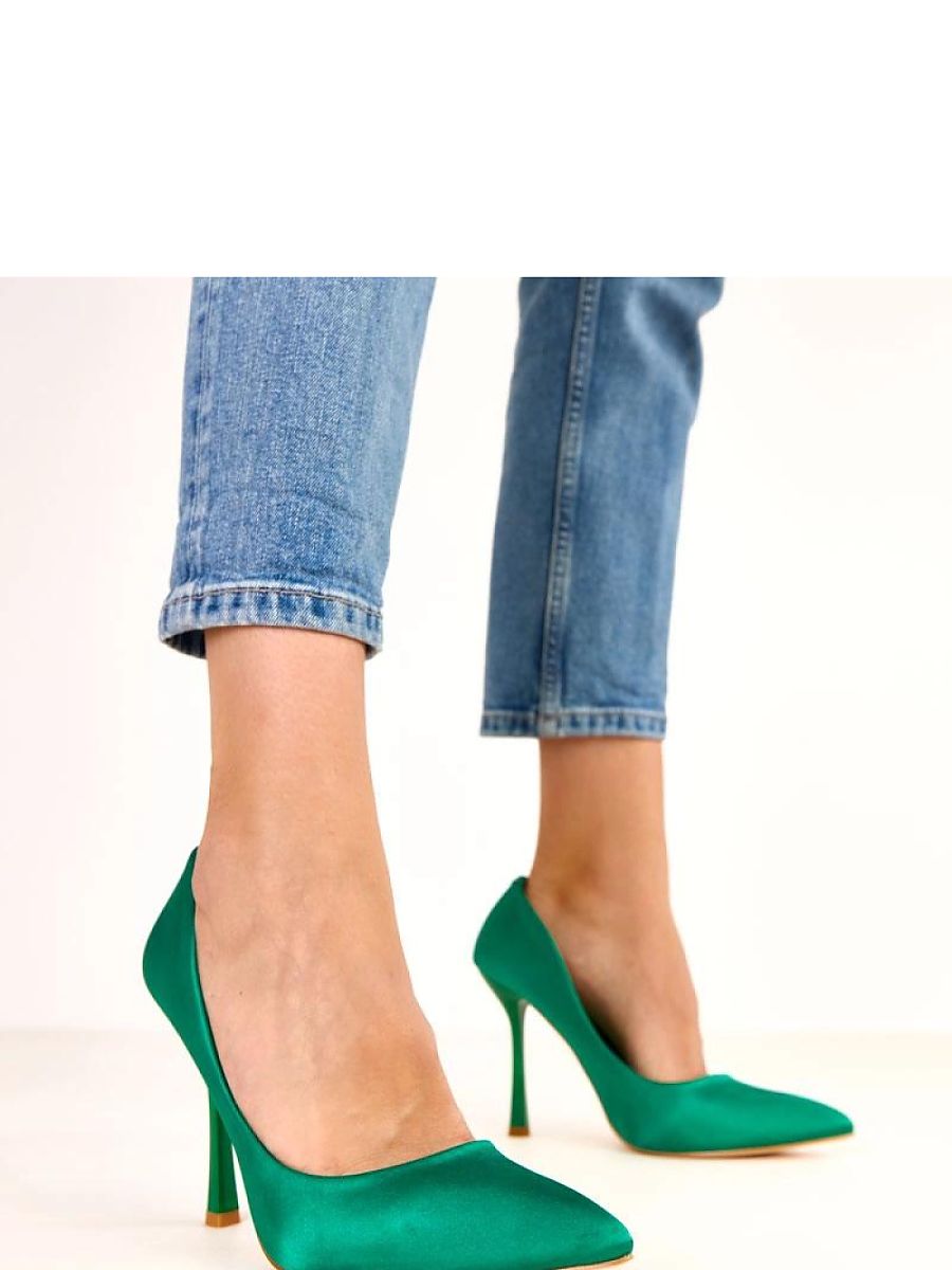 Green Satin Pointed-Toe Stiletto Heels