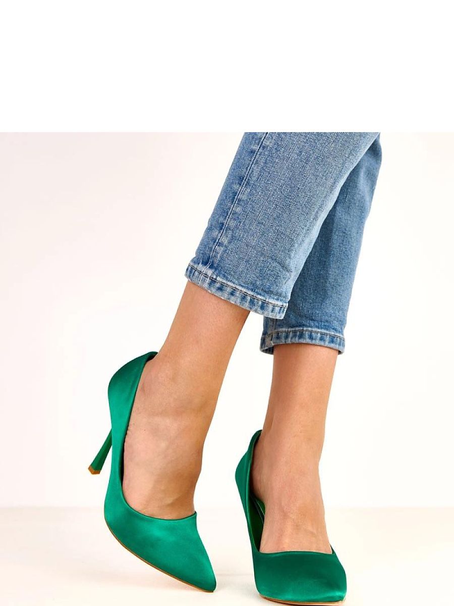 Green Satin Pointed-Toe Stiletto Heels