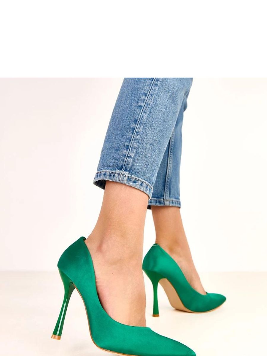 Green Satin Pointed-Toe Stiletto Heels