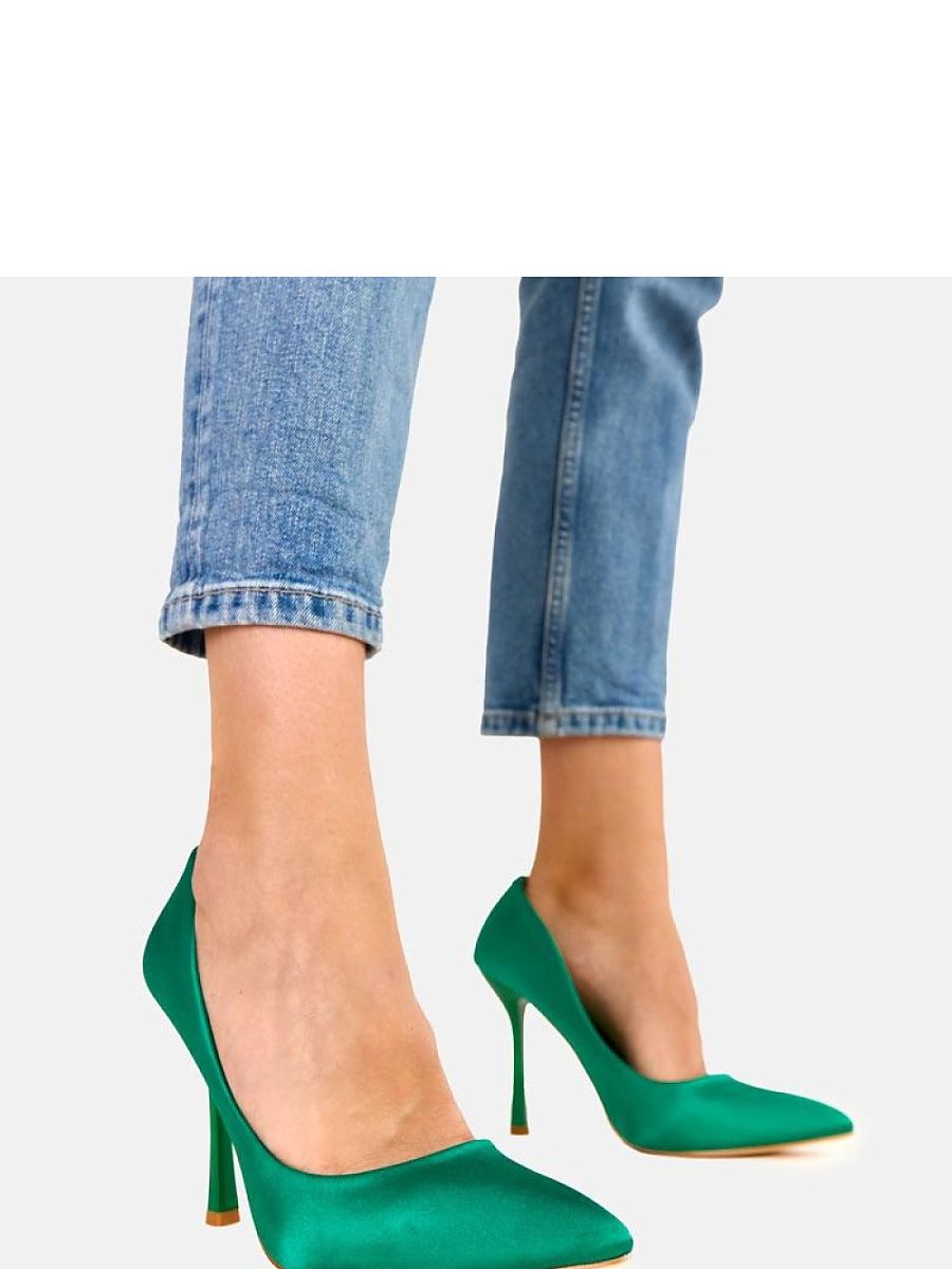 Green Satin Pointed-Toe Stiletto Heels