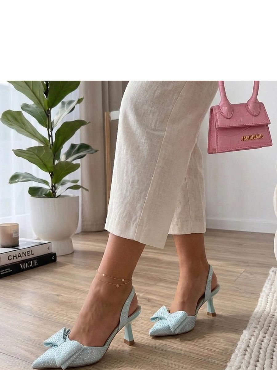 Green Bow-Detail Rhinestone Slingback Heels