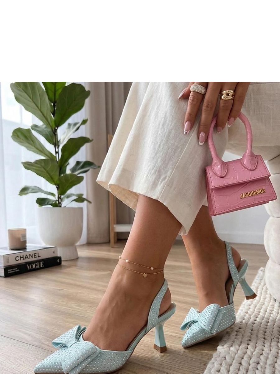 Green Bow-Detail Rhinestone Slingback Heels