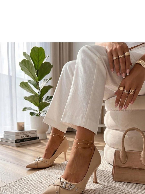 Beige Pointed-Toe 6cm Heels