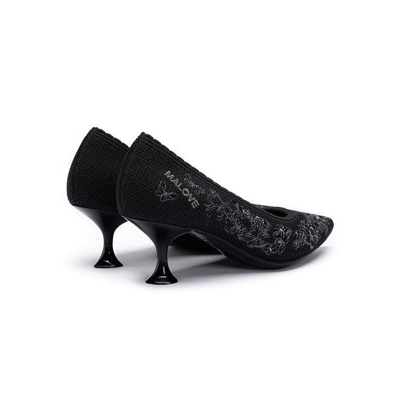 Enchanted Butterfly Pointed Toe Kitten Heels – 3D Embroidered Wine Glass Knit Pumps-2