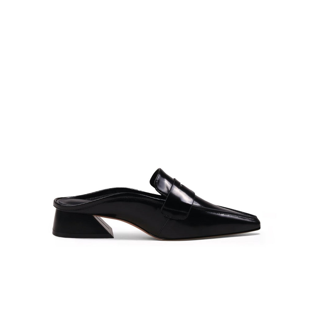 Trapezoidal Heel Faux Snakeskin Mules-2