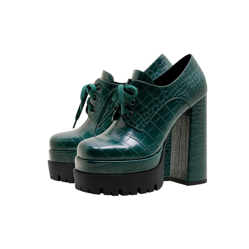 Forest Green Chunky Oxford Platform Heels-3