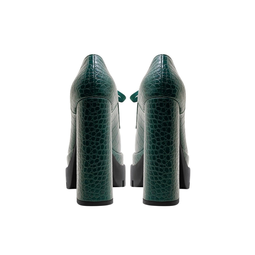 Forest Green Chunky Oxford Platform Heels-2