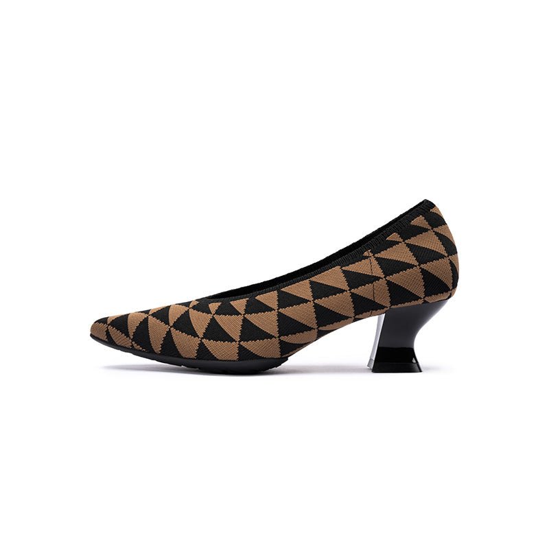 French Chic Geometric Low Heels – Triangle Knit Pointed Toe Pumps-0
