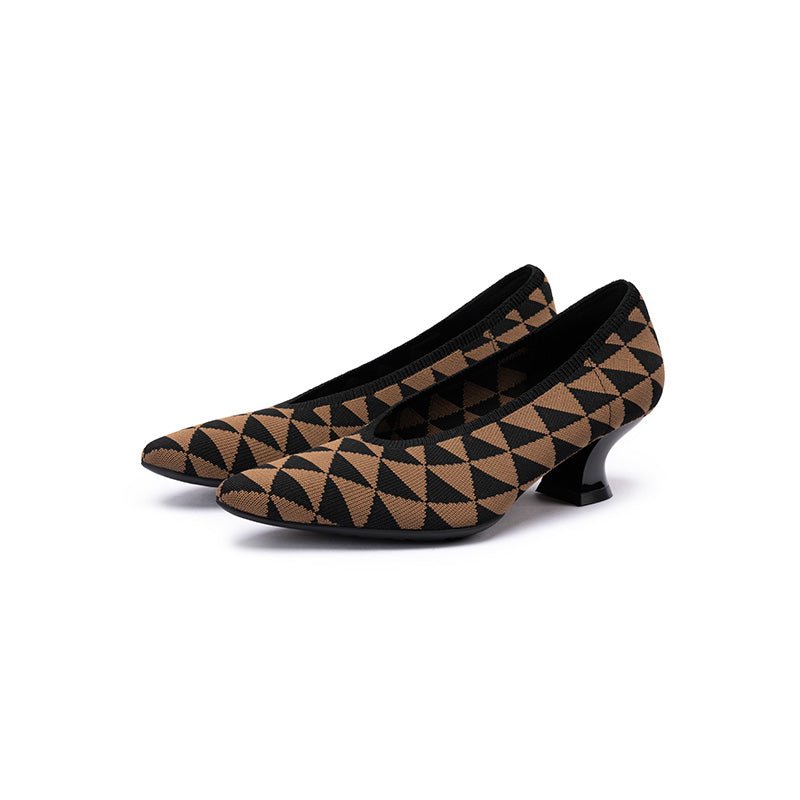 French Chic Geometric Low Heels – Triangle Knit Pointed Toe Pumps-1