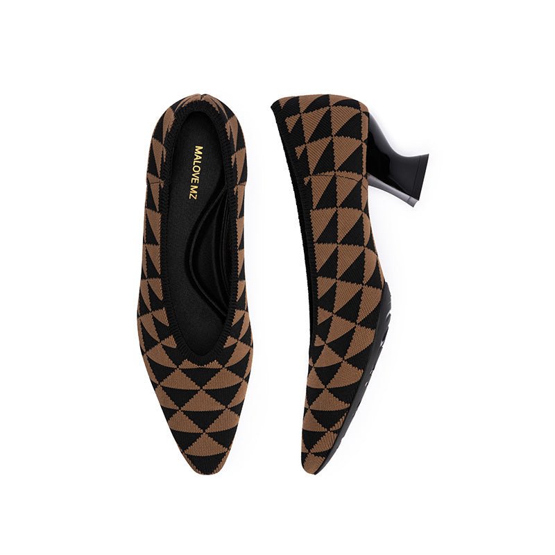French Chic Geometric Low Heels – Triangle Knit Pointed Toe Pumps-2