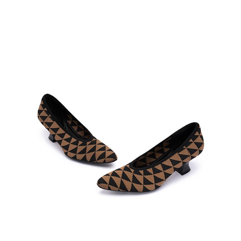 French Chic Geometric Low Heels – Triangle Knit Pointed Toe Pumps-3