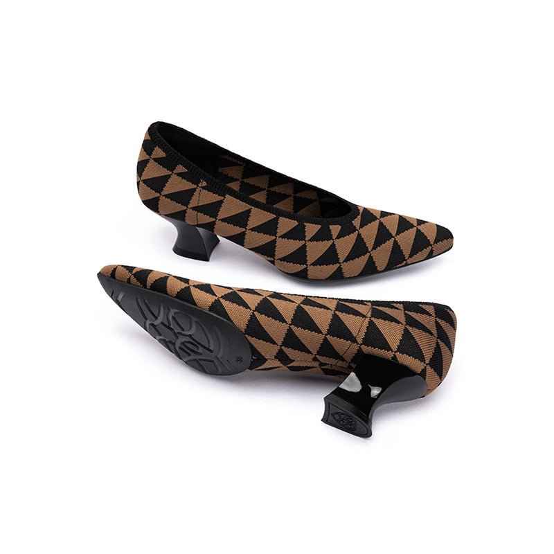 French Chic Geometric Low Heels – Triangle Knit Pointed Toe Pumps-4