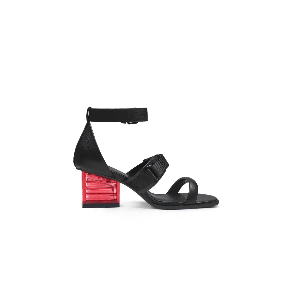 Leather Wrap Strap Sandals with Glass Heels-2