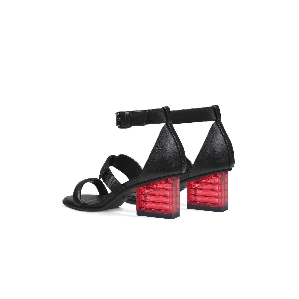 Leather Wrap Strap Sandals with Glass Heels-4