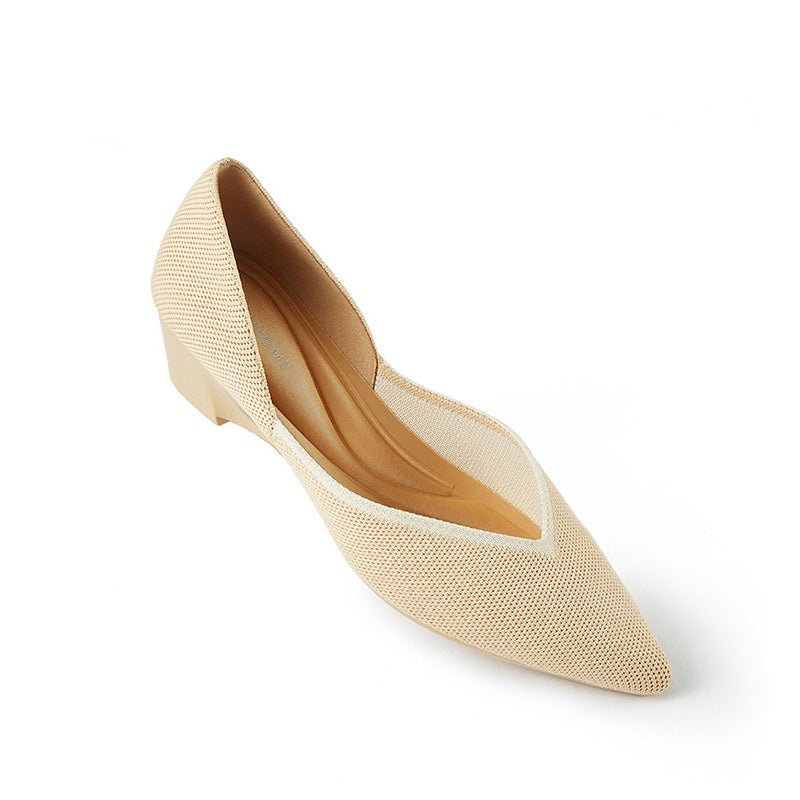 Minimalist Heart Heel Pointed Toe Knit Flats – Low Wedge Princess Shoes-1