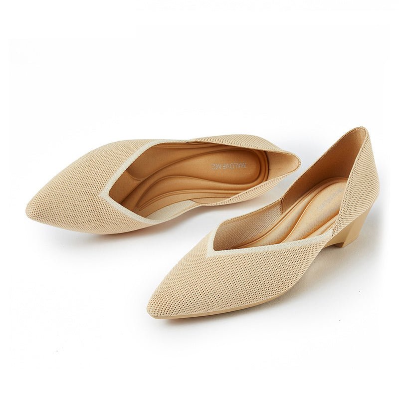 Minimalist Heart Heel Pointed Toe Knit Flats – Low Wedge Princess Shoes-3