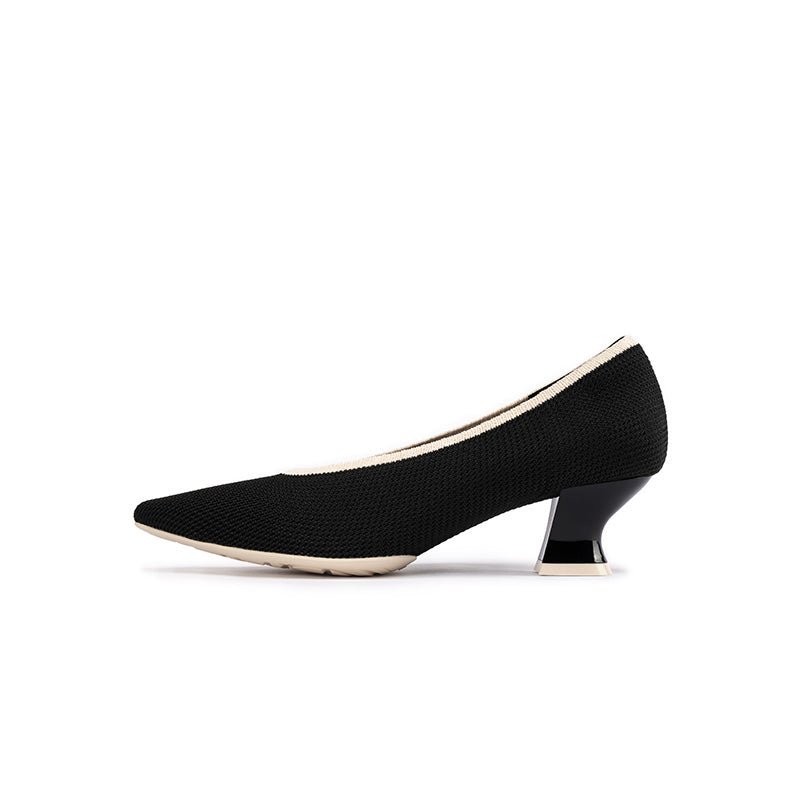 Modish Slip-On Block Heel Pumps – Pointed Toe Knit Commuter Heels-5