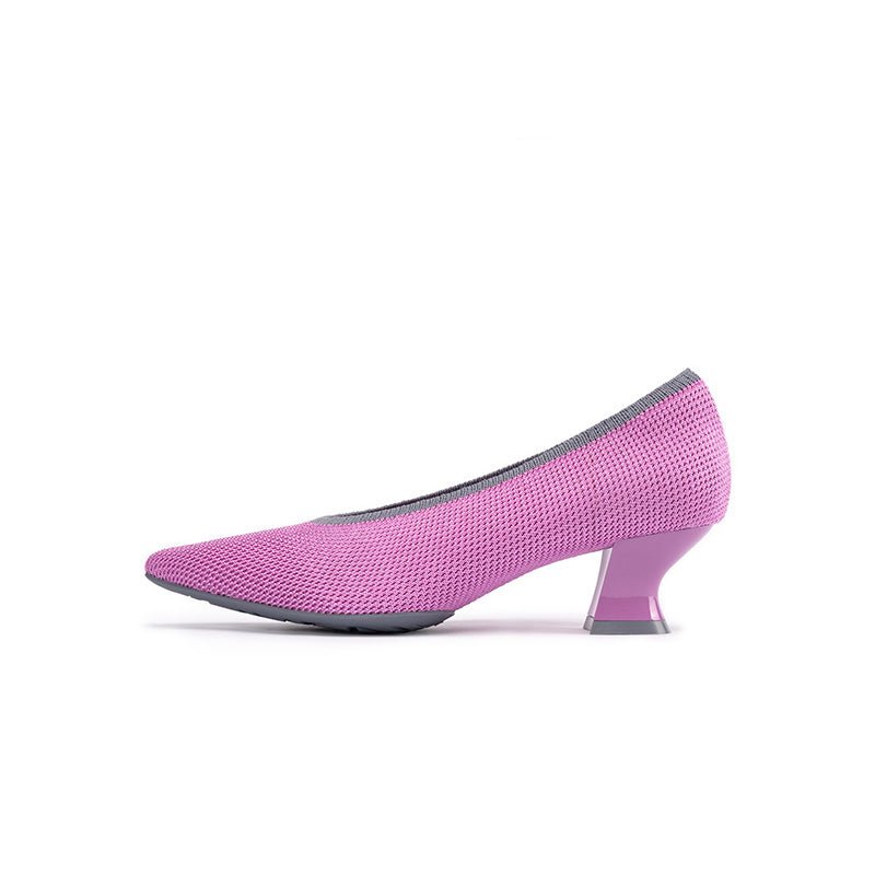 Modish Slip-On Block Heel Pumps – Pointed Toe Knit Commuter Heels-6