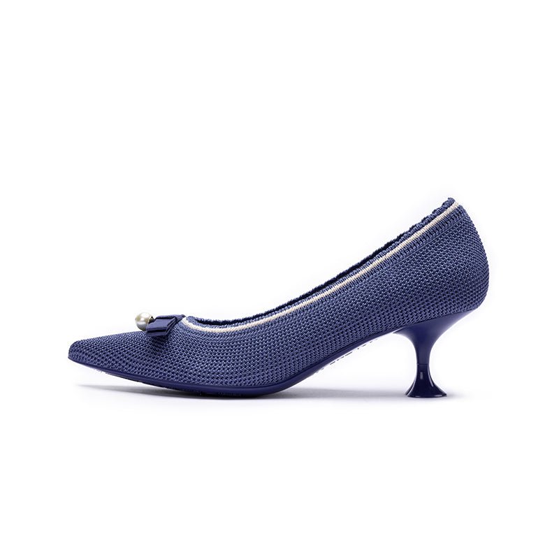 Parisian Pearl Bow Kitten Heels – Pointed Toe Wine Glass Knit Pumps-5