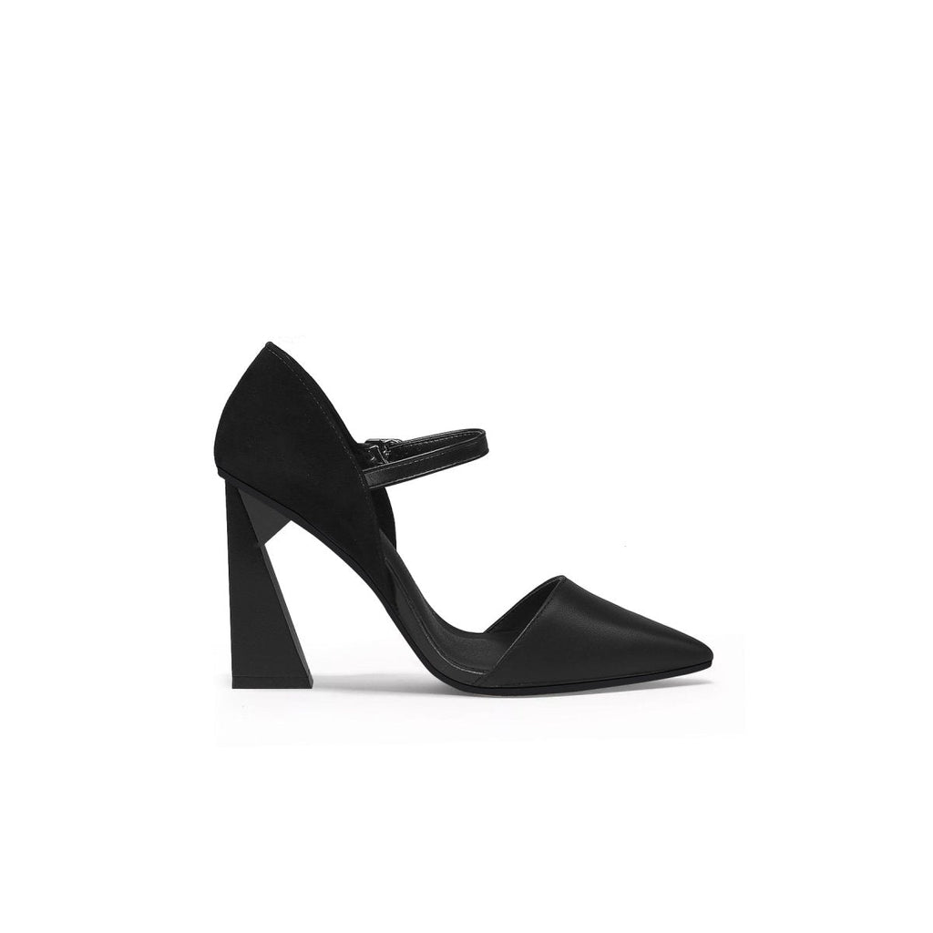 Pointed Toe Ankle Strap Trape Heel Pumps-2