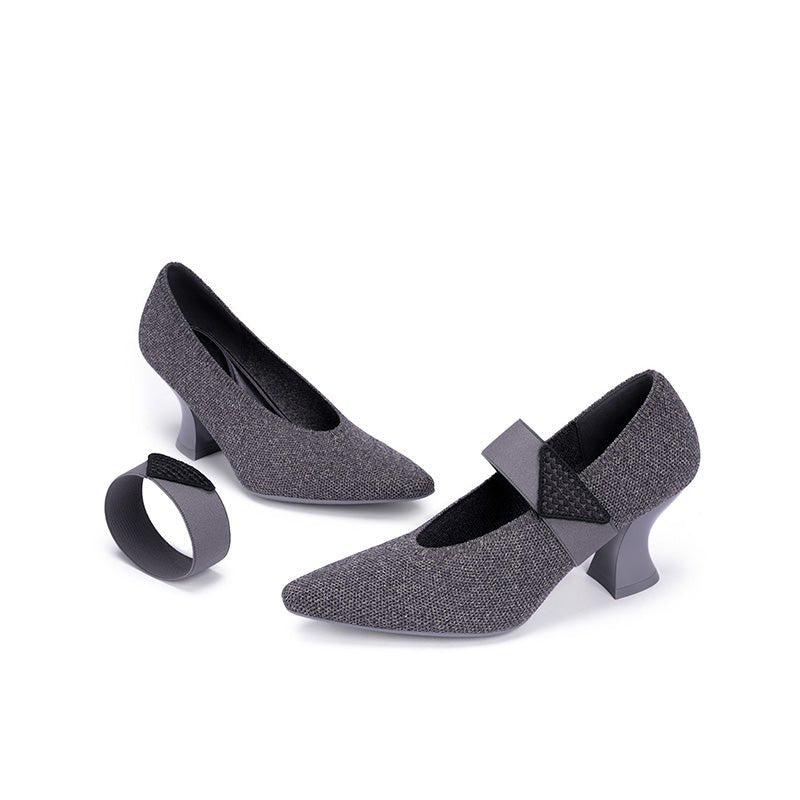 Pointed Toe Knit Pumps – French Chic Block Heel Shoes-3