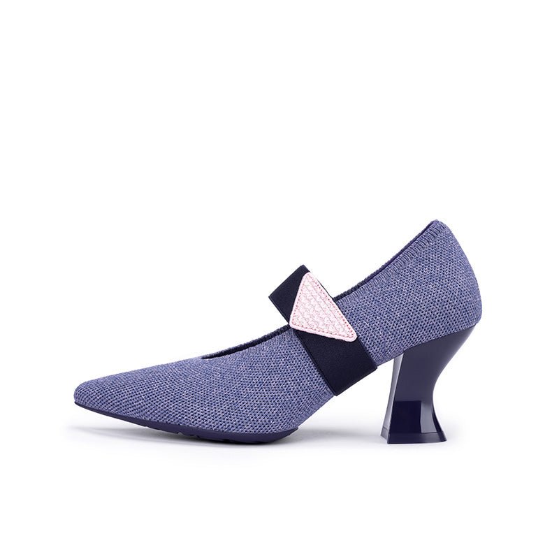 Pointed Toe Knit Pumps – French Chic Block Heel Shoes-5