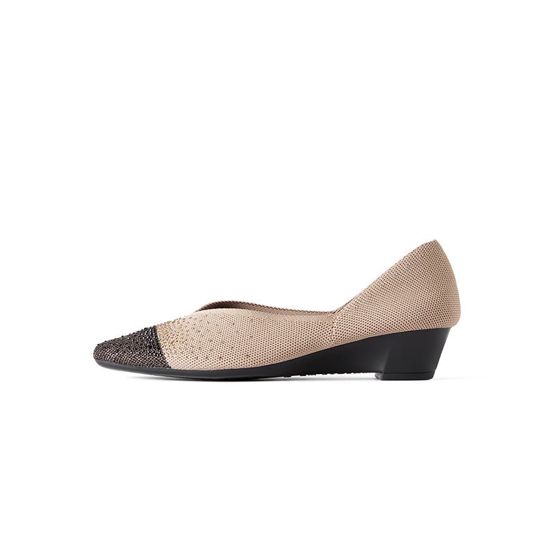 Princess Crystal Pointed Toe Wedge Pumps – Starfield Knit Commuter Heels-0