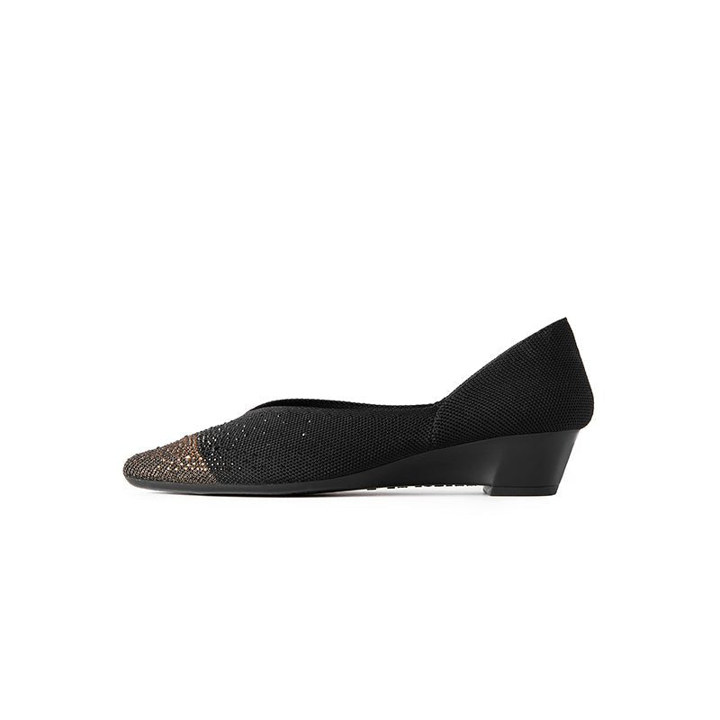 Princess Crystal Pointed Toe Wedge Pumps – Starfield Knit Commuter Heels-5
