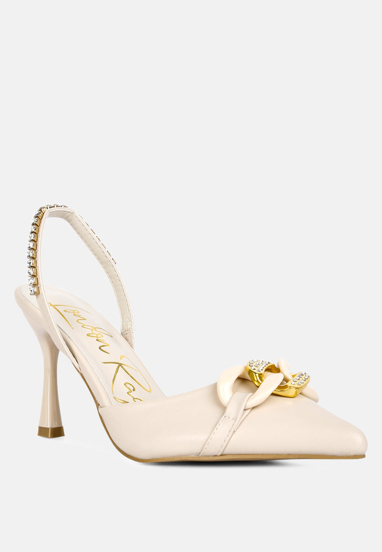 Pull Me Diamante Embellished Chain Sandals-2