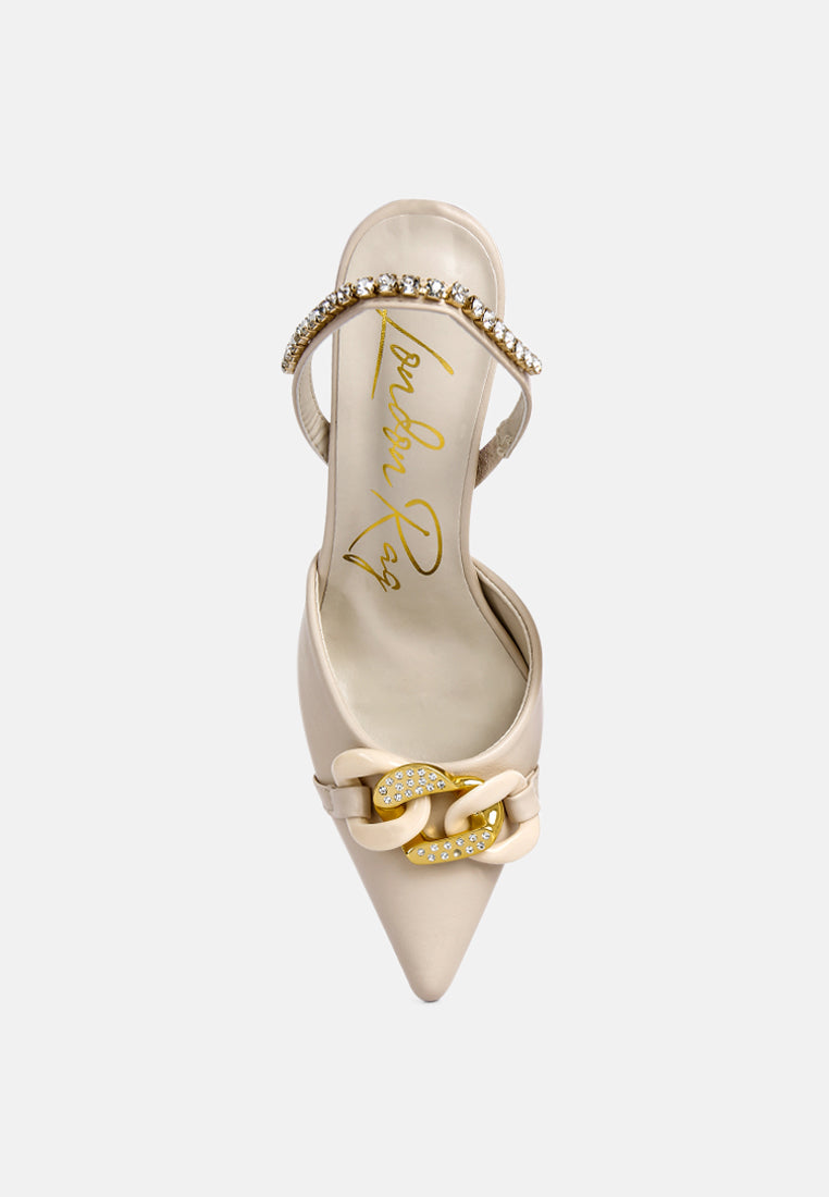 Pull Me Diamante Embellished Chain Sandals-4