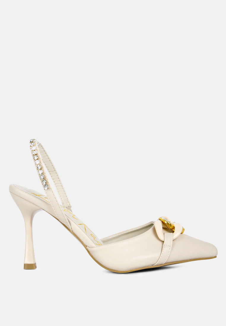 Pull Me Diamante Embellished Chain Sandals-0
