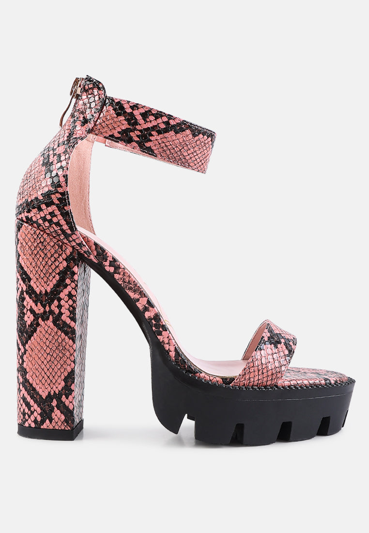 Rattle Snake Print Chunky High Block Heel Sandals-5