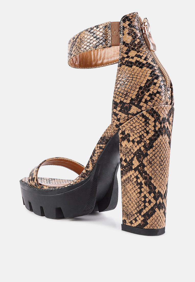 Rattle Snake Print Chunky High Block Heel Sandals-2