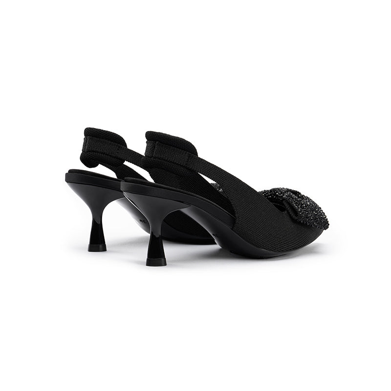 Rhinestone Bow Slingback Kitten Heels – Pointed Toe Knit Heels-3