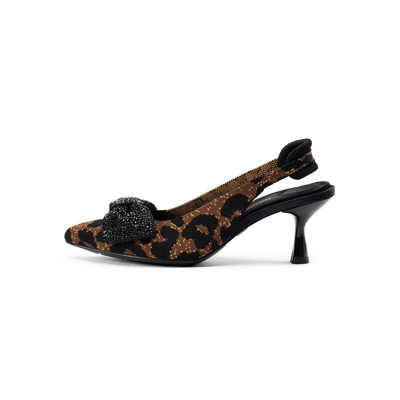 Rhinestone Bow Slingback Kitten Heels – Pointed Toe Knit Heels-6