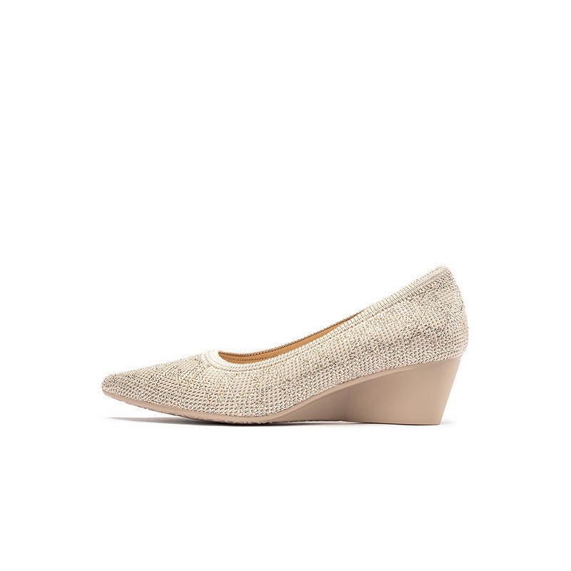 Rhinestone Check Knit Pointed Toe Wedge Pumps – Vintage Sparkle Office Heels-0