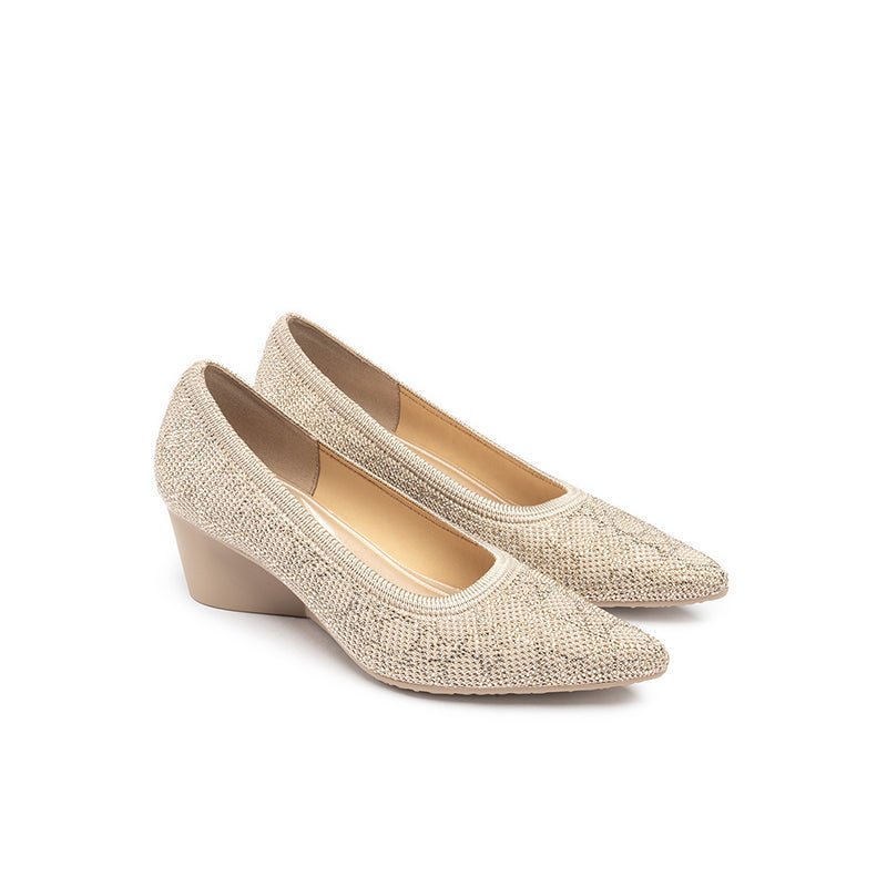 Rhinestone Check Knit Pointed Toe Wedge Pumps – Vintage Sparkle Office Heels-1