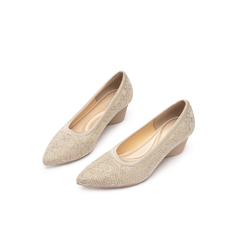 Rhinestone Check Knit Pointed Toe Wedge Pumps – Vintage Sparkle Office Heels-3