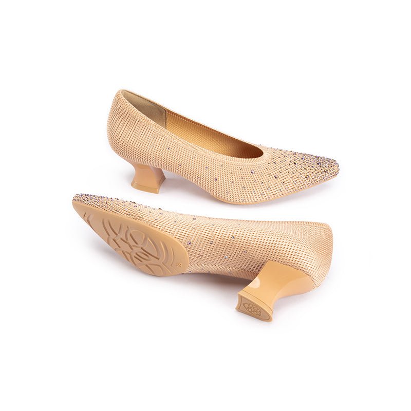 Rhinestone Knit Pointed Toe Pumps – Lightweight 5cm Block Heel Work Shoes-4
